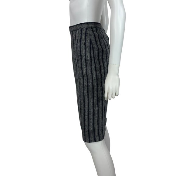 Vintage 80s Wool Skirt Womens XS Gray Striped Straight Knee Length Pencil - Picture 7 of 10